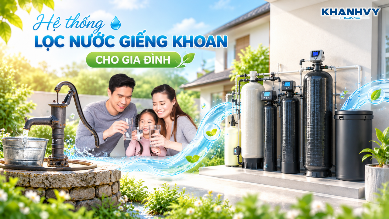 Hệ thống lọc nước giếng khoan gia đình giúp xử lý cặn bẩn, sắt và tạp chất trong nước.