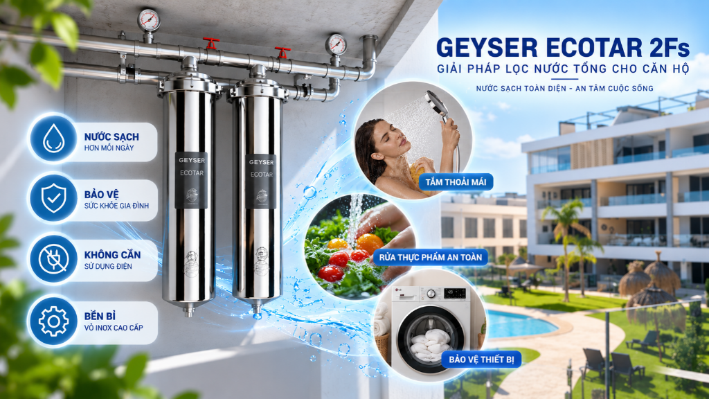 Hệ thống lọc tổng đầu nguồn âm trần Geyser Ecotar 2Fs, lọc tổng chung cư - giải pháp lọc nước sinh hoạt tốt nhất, nhập khẩu châu Âu, đạt chuẩn EAC.