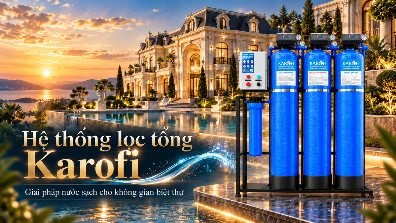 Hệ thống lọc nước Karofi ứng dụng công nghệ lọc đa tầng, hỗ trợ xử lý tạp chất trong nước sinh hoạt.