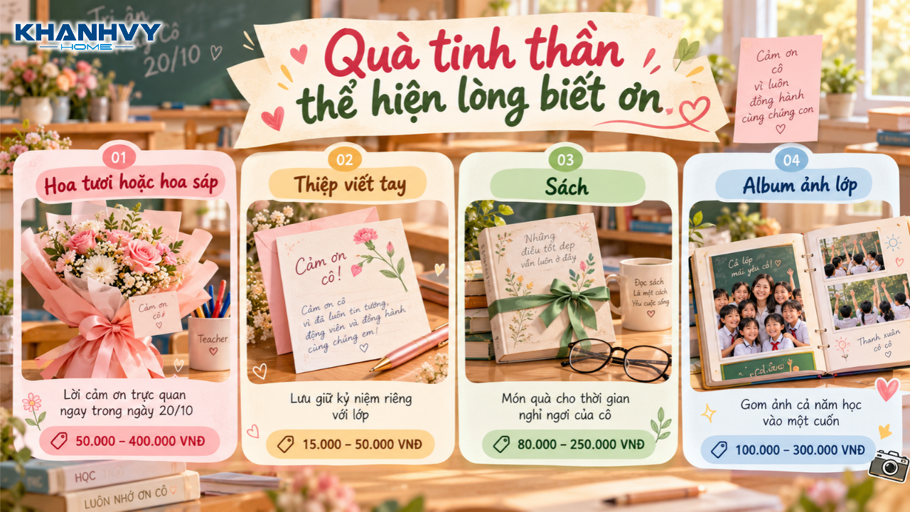 Hoa tươi, thiệp viết tay, sách và album ảnh lưu giữ kỷ niệm