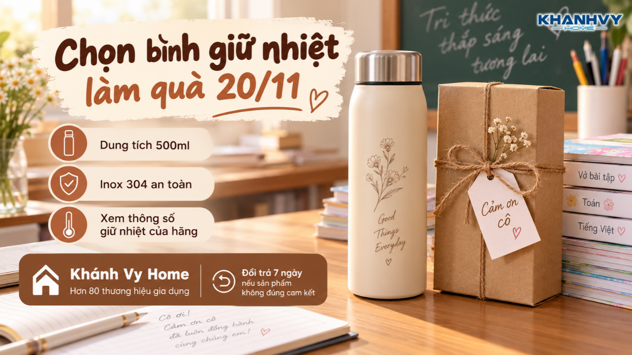 Bình giữ nhiệt kèm hộp quà và thiệp viết tay tặng thầy cô