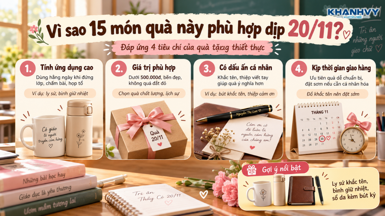 Ly sứ, bình giữ nhiệt và bút khắc tên là những món quà thiết thực