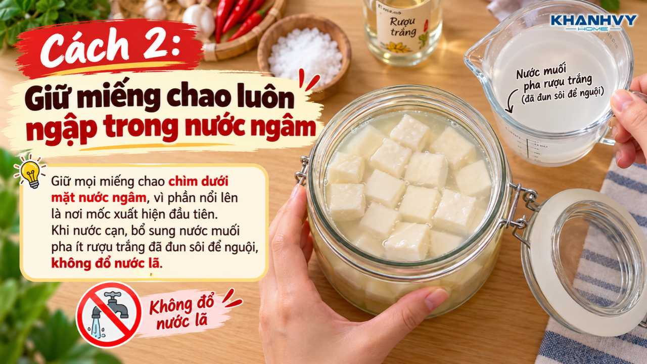 Dùng muỗng sạch và khô lấy chao, tránh làm bẩn nước ngâm