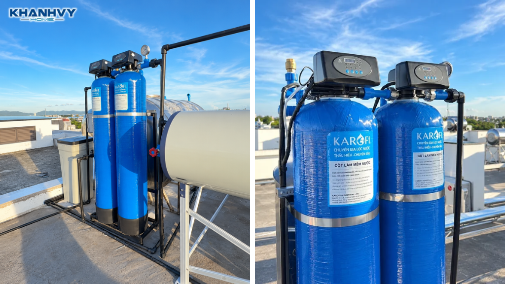 Karofi KTF-332C sở hữu công suất lọc lớn 2000 - 2500 lít/giờ, kết hợp công nghệ làm mềm nước bằng trao đổi ion cùng hệ vật liệu lọc nhập khẩu