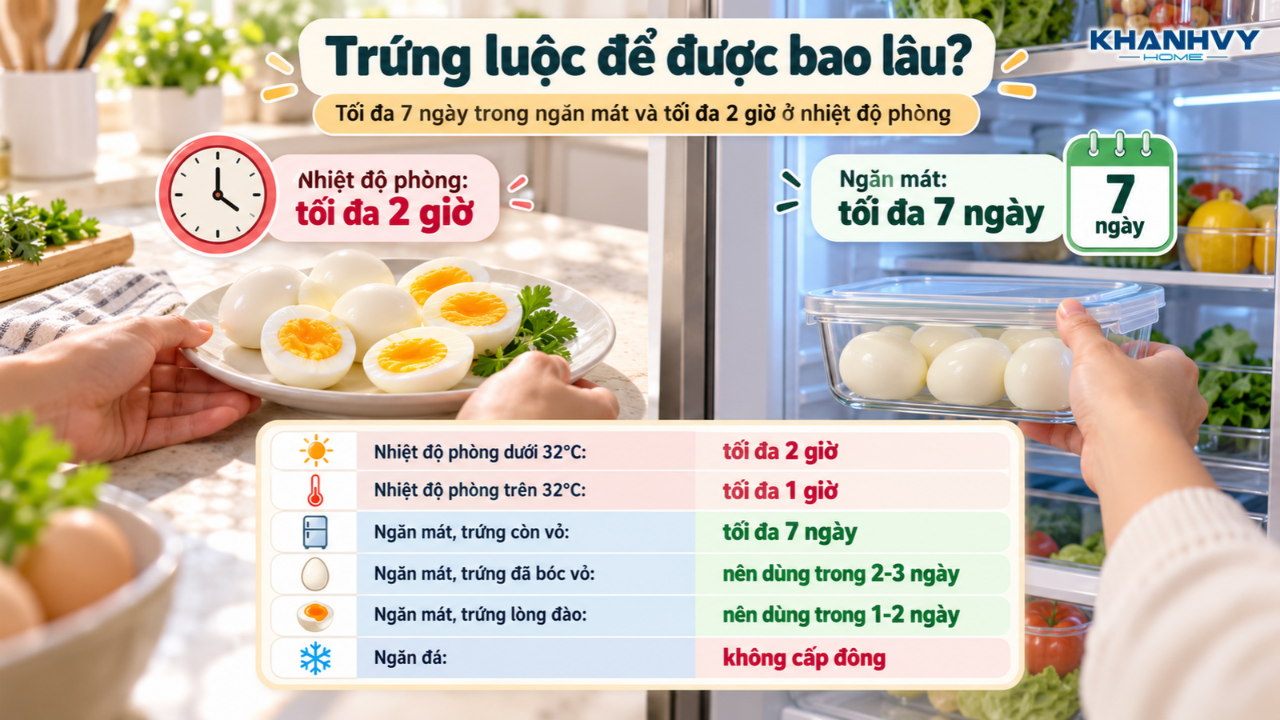 Trứng luộc có thời gian bảo quản khác nhau tùy nhiệt độ và trạng thái vỏ
