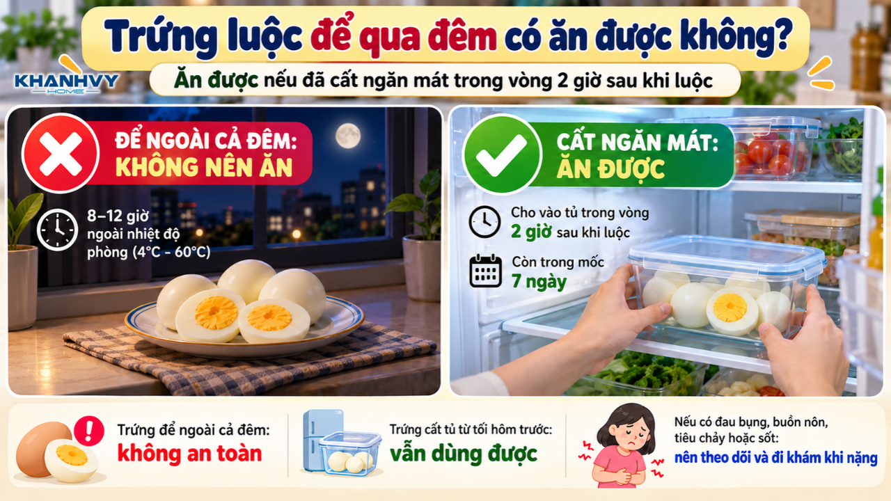 Trứng luộc để ngoài qua đêm không an toàn bằng trứng được giữ lạnh