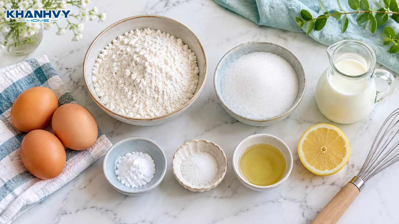 Một số nguyên liệu cần thiết để làm bánh bông lan hấp
