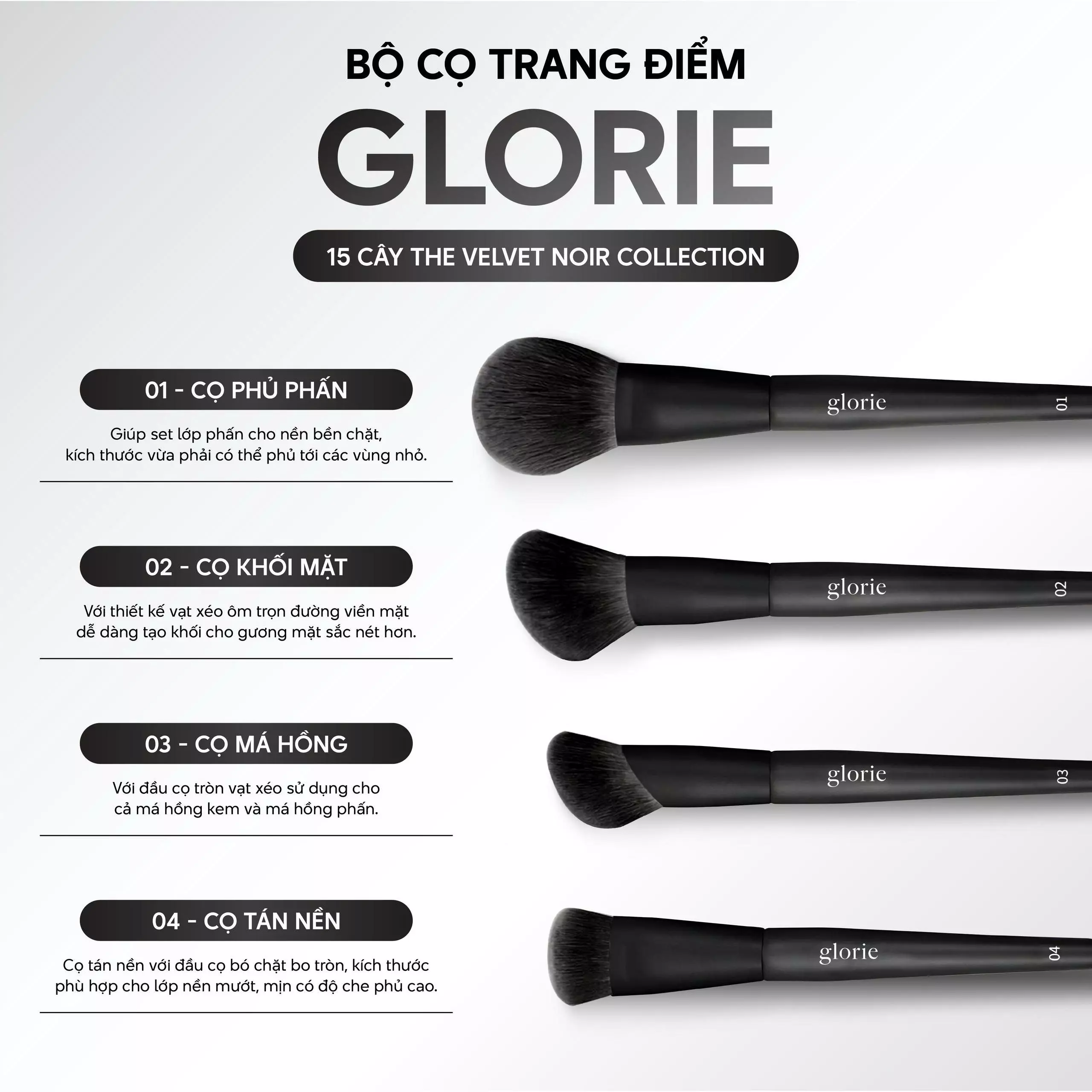 Bộ Cọ Trang Điểm Glorie 15 Cây The Velvet Noir Collection