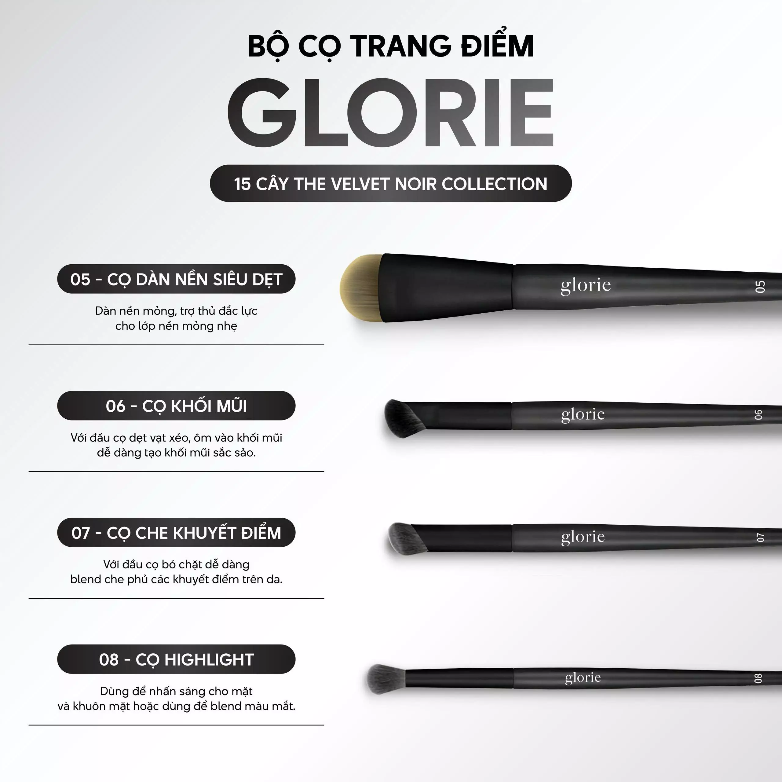 Bộ Cọ Trang Điểm Glorie 15 Cây The Velvet Noir Collection