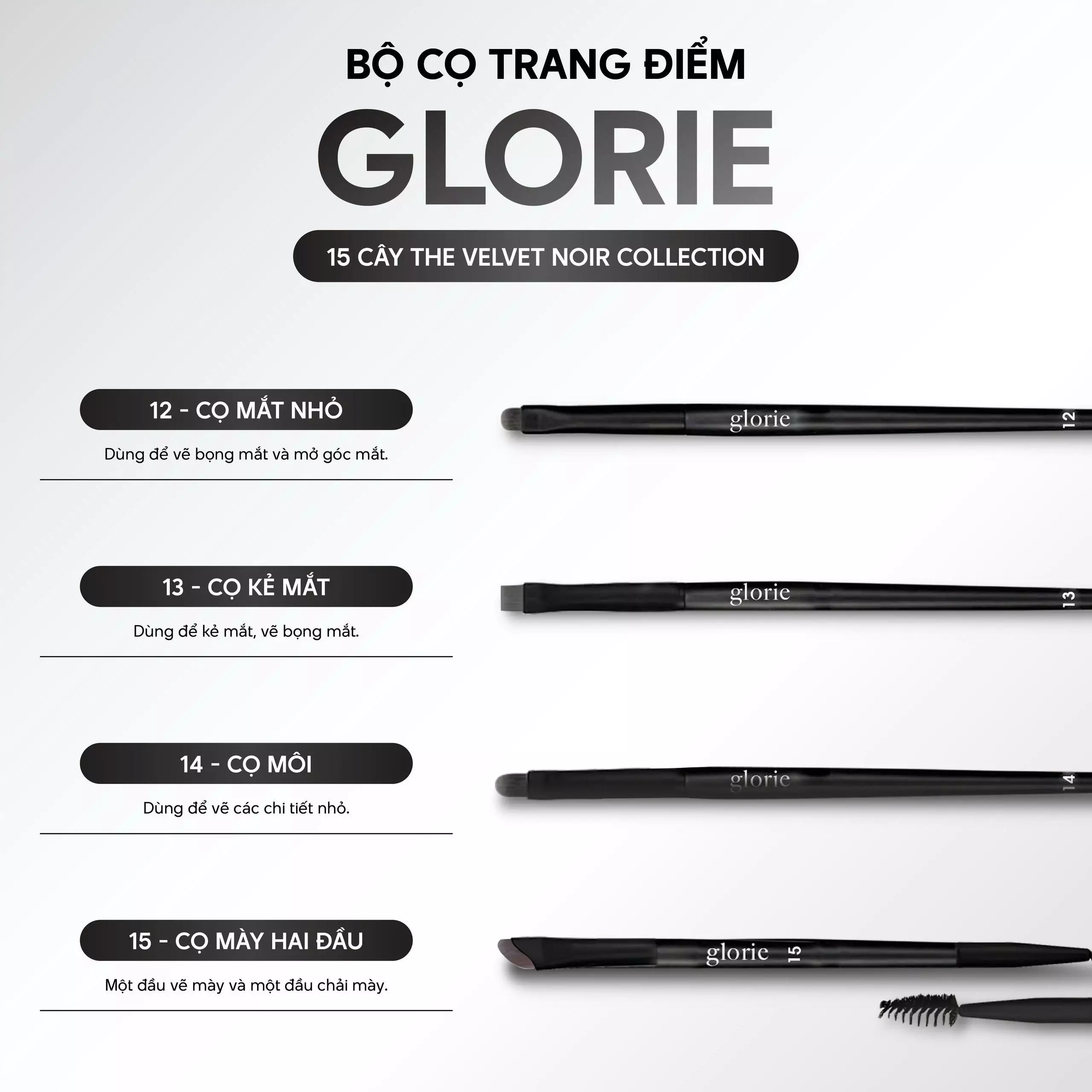 Bộ Cọ Trang Điểm Glorie 15 Cây The Velvet Noir Collection