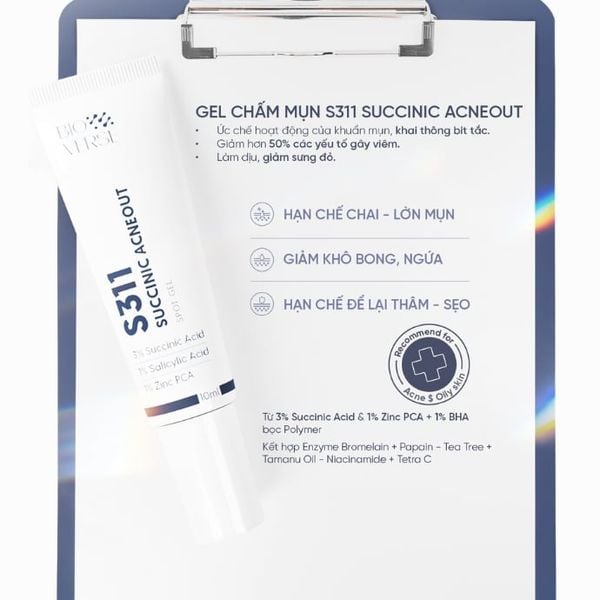 Gel Chấm Mụn Hỗ Trợ Giảm Khuẩn Và Se Còi Mụn Bioverse S311 Succinic Acneout Spot Gel