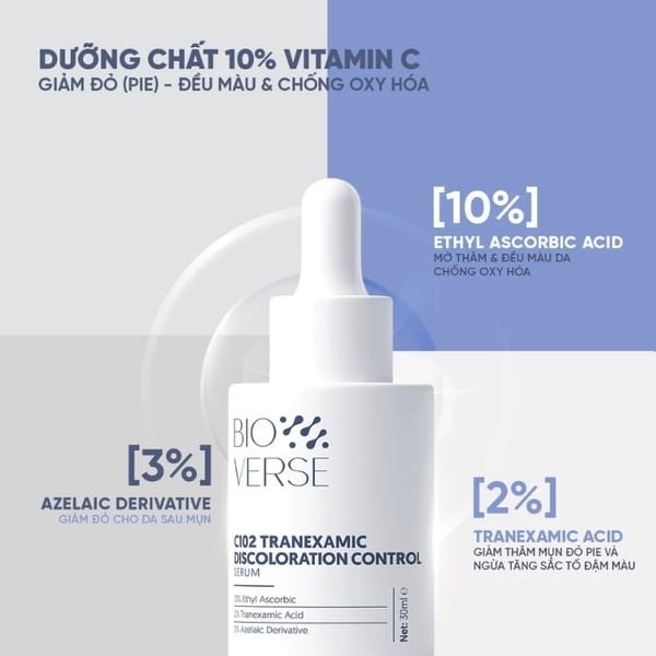 Tinh Chất Mờ Thâm Đỏ & Chống Oxy Hoá Bioverse C102 Tranexamic Discoloration Control Serum