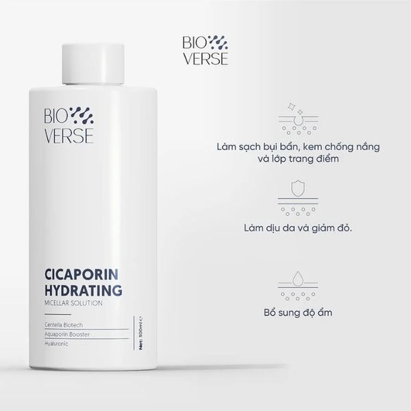 Nước Tẩy Trang Dịu Nhẹ Cho Da Nhạy Cảm Bioverse Cicaporin Hydrating Micellar Solution
