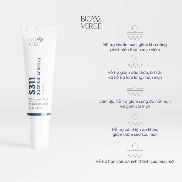 Gel Chấm Mụn Hỗ Trợ Giảm Khuẩn Và Se Còi Mụn Bioverse S311 Succinic Acneout Spot Gel