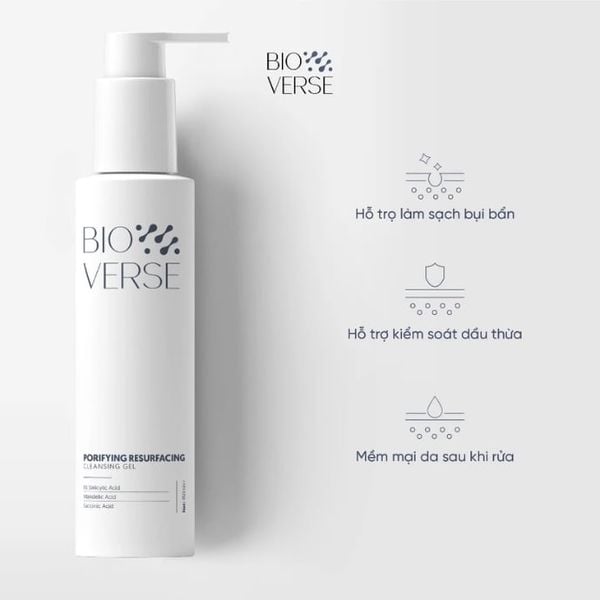 Gel Rửa Mặt Sạch Sâu Mềm Da Giảm Dầu Bioverse Porifying Resurfacing Cleansing Gel