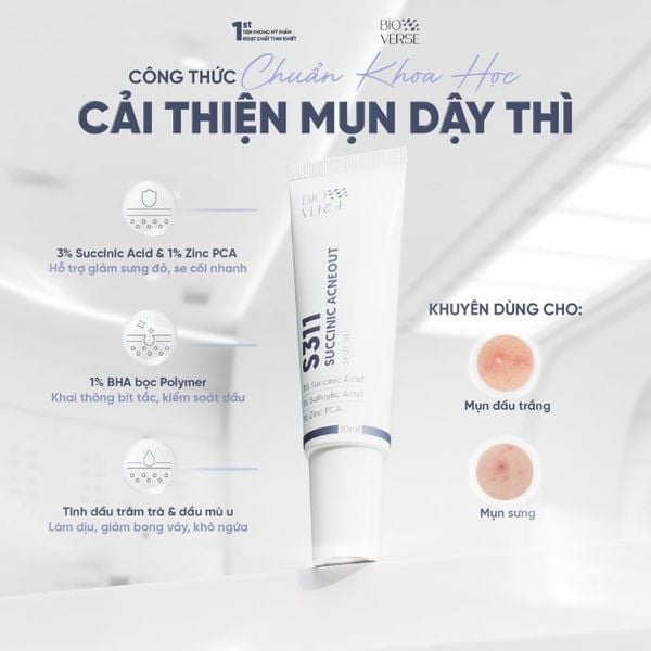 Gel Chấm Mụn Hỗ Trợ Giảm Khuẩn Và Se Còi Mụn Bioverse S311 Succinic Acneout Spot Gel