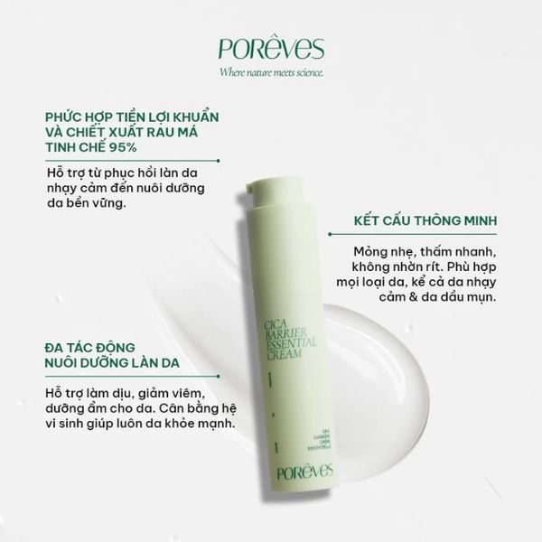 Kem Dưỡng Ẩm Phục Hồi Và Ngừa Kích Ứng Cho Da Nhạy Cảm Poreves Cica Barrier Essential Cream