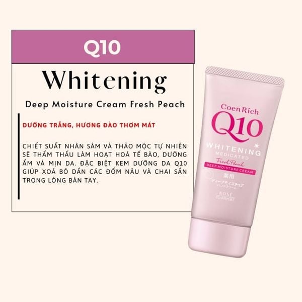 Kem Dưỡng Ẩm Da Tay Kose Coen Rich Q10 Whitening Deep Moisture Cream Fresh Peach
