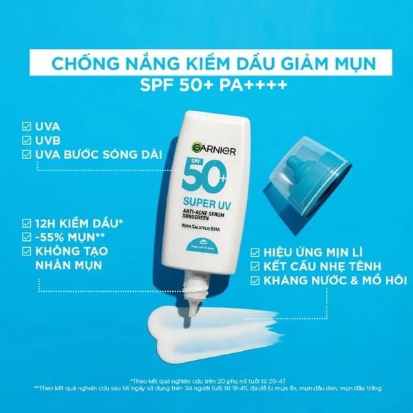 Serum Chống Nắng Garnier Super UV Anti-Acne Serum Sunscreen SPF 50+ PA++++
