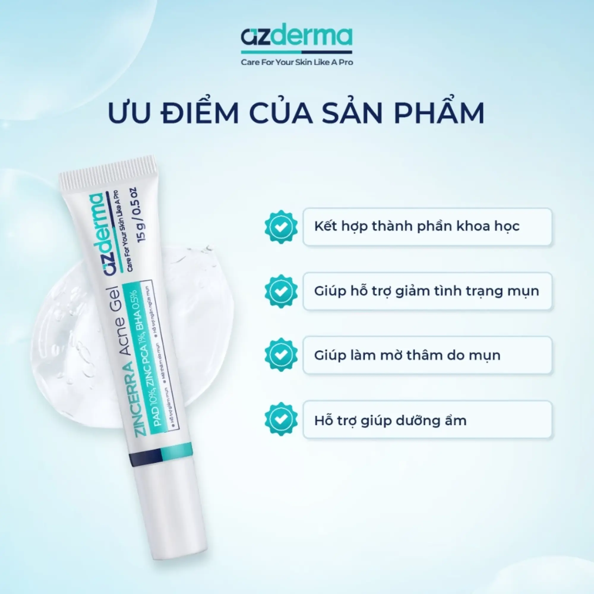 gel giảm sưng mụn azderma