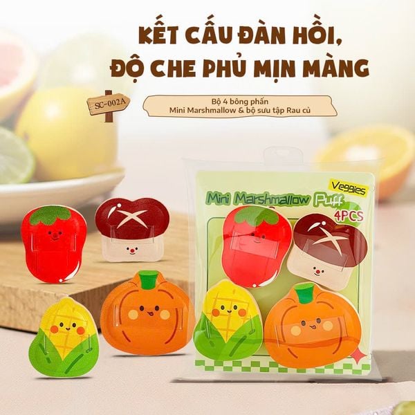 Set 4 Bông Mút Tán Nền Mini Glorie Veggie Collection Marshmallow