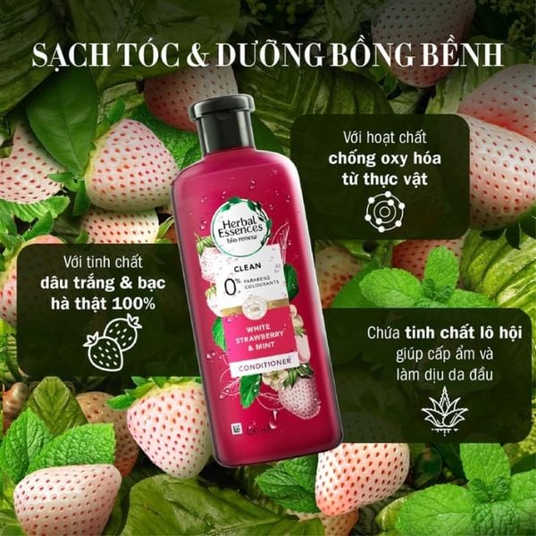 Dầu Xả Dâu Trắng Bạc Hà Herbal Essences White Strawberry & Mint Conditioner