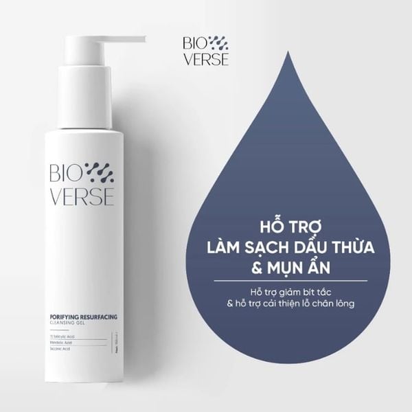 Gel Rửa Mặt Sạch Sâu Mềm Da Giảm Dầu Bioverse Porifying Resurfacing Cleansing Gel