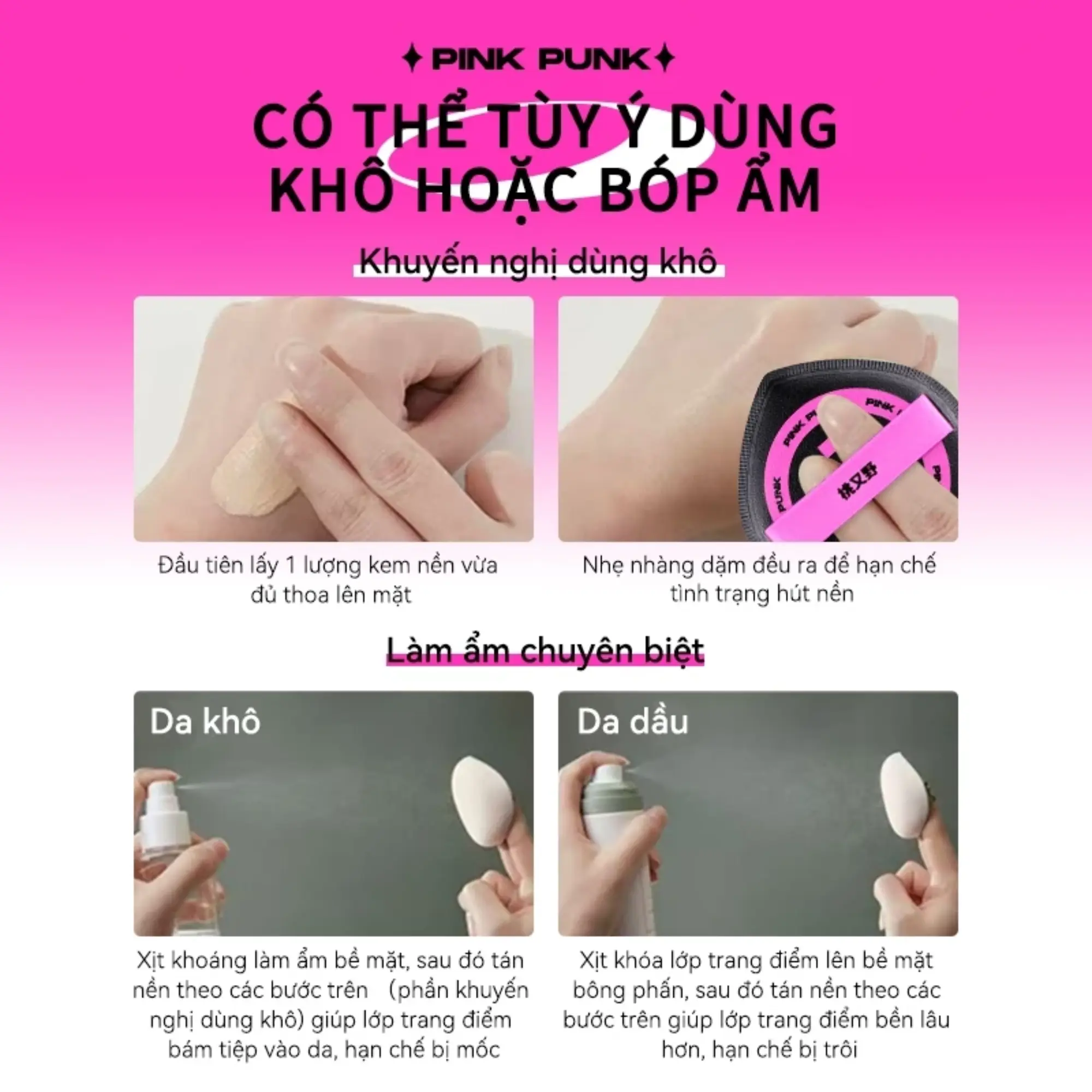 Pinkpunk bông mút túi 4 món