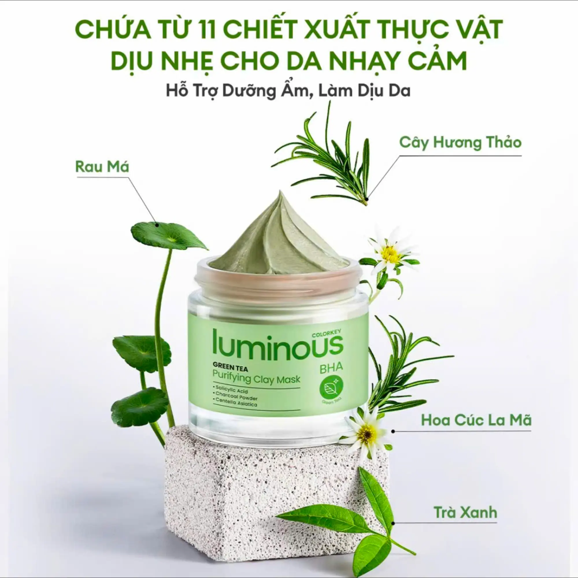 mặt nạ đất sét colorkey trà xanh