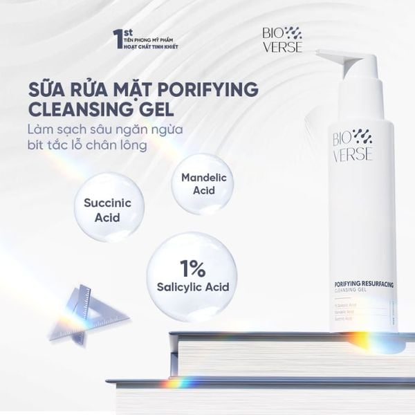 Gel Rửa Mặt Sạch Sâu Mềm Da Giảm Dầu Bioverse Porifying Resurfacing Cleansing Gel