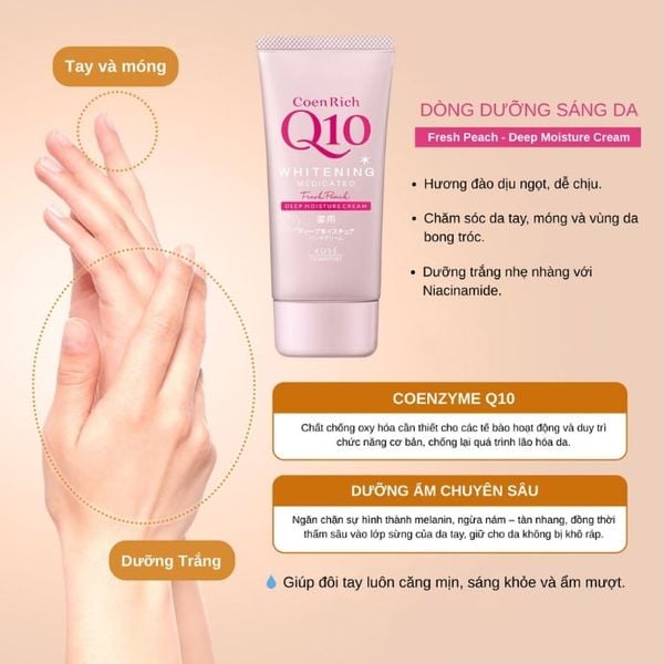Kem Dưỡng Ẩm Da Tay Kose Coen Rich Q10 Whitening Deep Moisture Cream Fresh Peach
