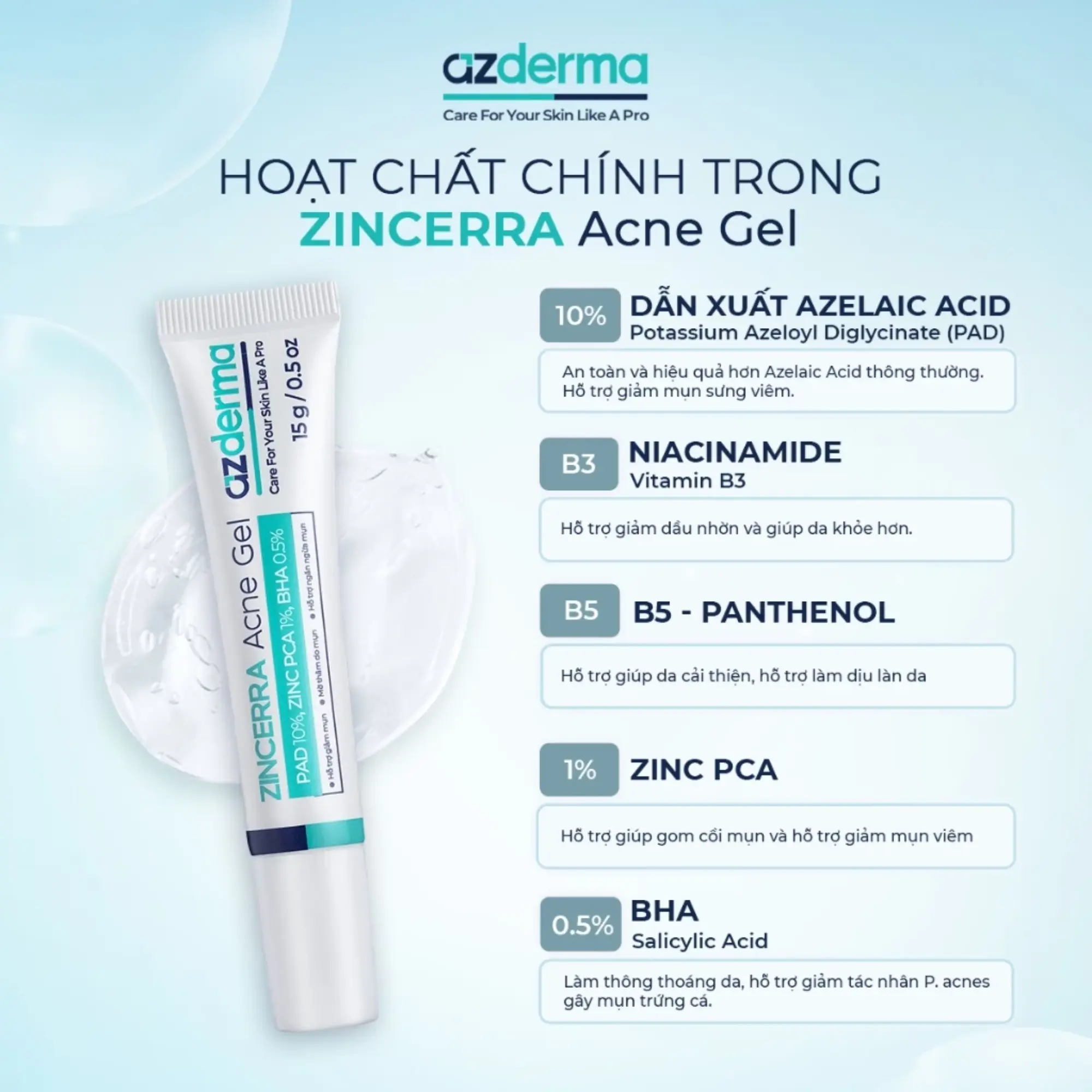 gel giảm sưng mụn azderma