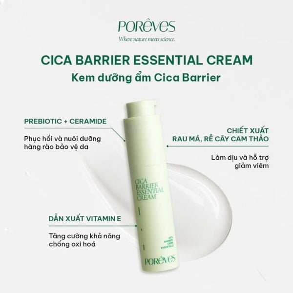 Kem Dưỡng Ẩm Phục Hồi Và Ngừa Kích Ứng Cho Da Nhạy Cảm Poreves Cica Barrier Essential Cream