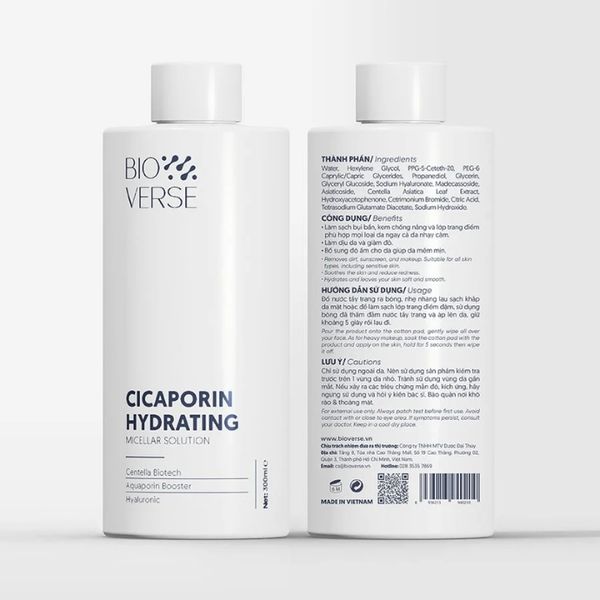 Nước Tẩy Trang Dịu Nhẹ Cho Da Nhạy Cảm Bioverse Cicaporin Hydrating Micellar Solution