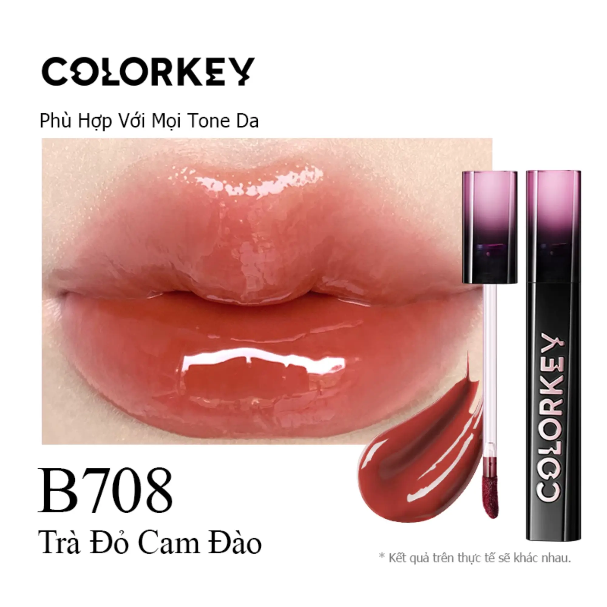 son bóng gương colorkey b708 trà đỏ cam đào