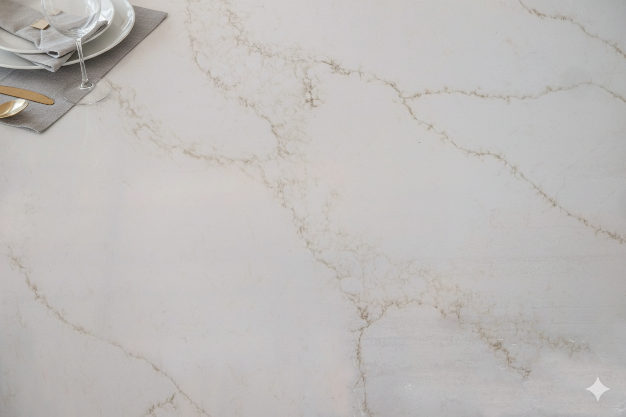 Calacatta Oslo becomes a clean modern centerpiece that pairs beautifully with dark cabinetry and creates a bright welcoming island for everyday cooking and gatherings.