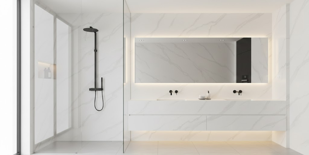Calacatta Verona features a clean white background with soft, light-grey veining that creates a calm and elegant marble look.