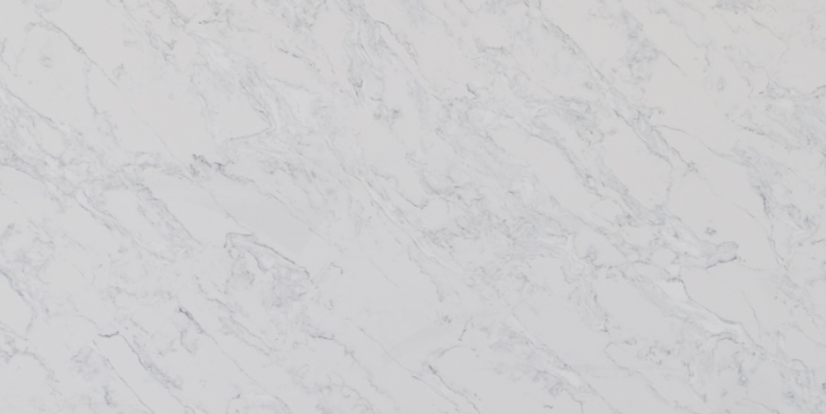 Calacatta Fiji quartz slab with bright white background and layered flowing grey veining for luxury kitchen countertops and interior surfaces