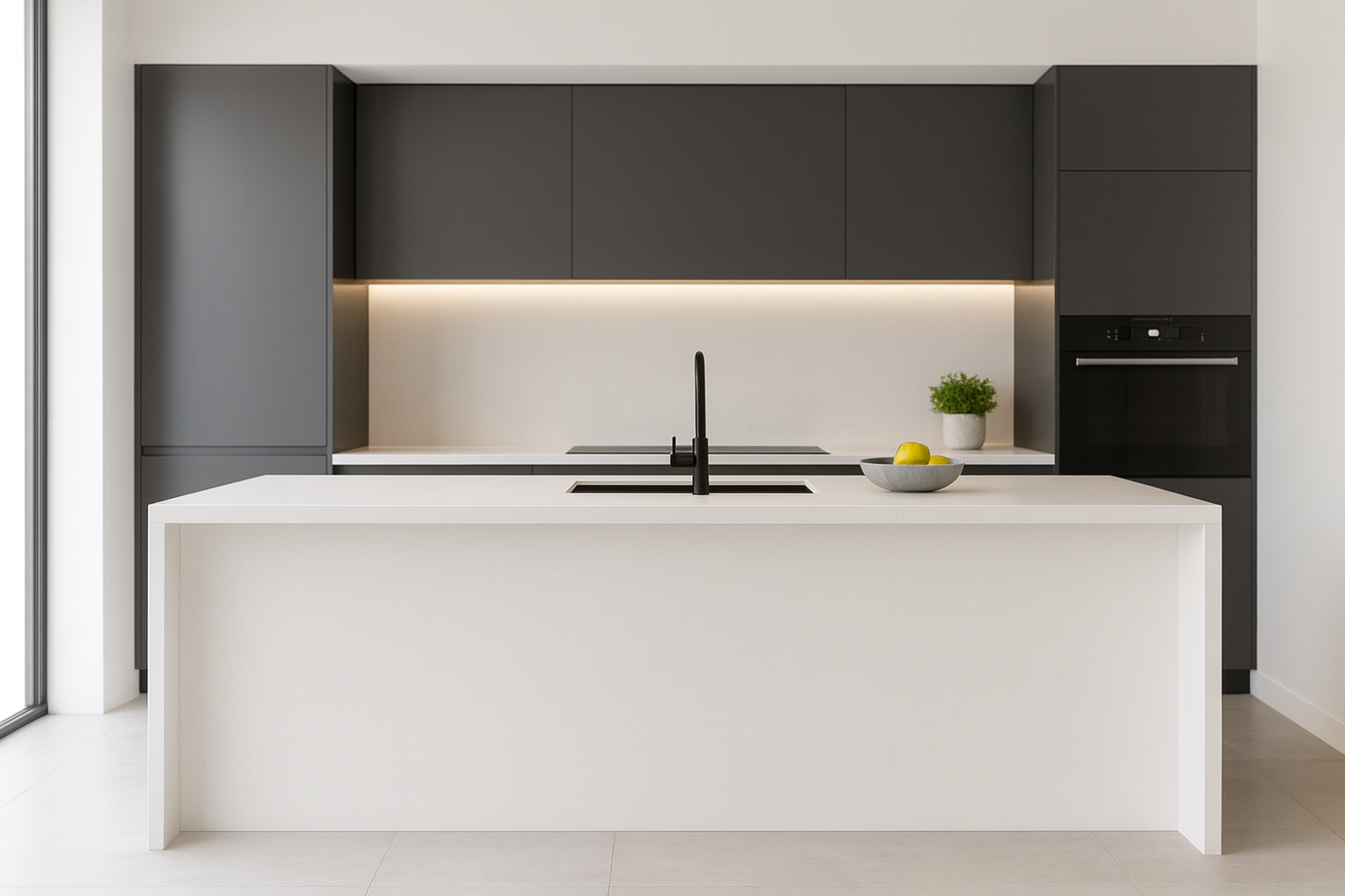 Carrara Flare features a soft white background with delicate, subtle grey wisps that create a clean and understated marble look.