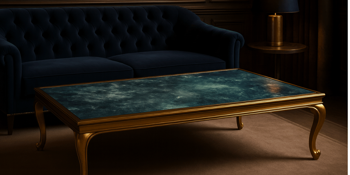 Sintered Cosmic Ottanio features deep teal tones blended with smoky mineral patterns, creating a bold and luxurious stone look.