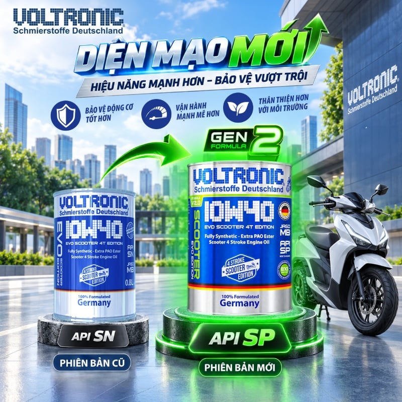 Dầu Nhớt Xe Tay Ga Voltronic EVO Scooter 4T Edition 10w40 gen 2 mang diện mạo mới