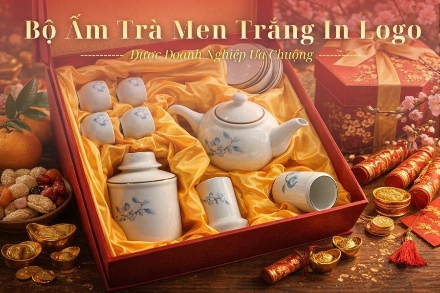 Tính Ứng Dụng Của Bộ Ấm Trà Men Trắng In Logo Được Doanh Nghiệp Ưa Chuộng