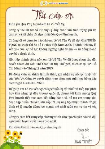 💌 THƯ CẢM ƠN GỬI QUÝ PHỤ HUYNH – NHỮNG NGƯỜI ĐỒNG HÀNH CÙNG CON TRÊN HÀNH TRÌNH CHINH PHỤC TRÍ TUỆ THẾ GIỚI 2025 🌍
