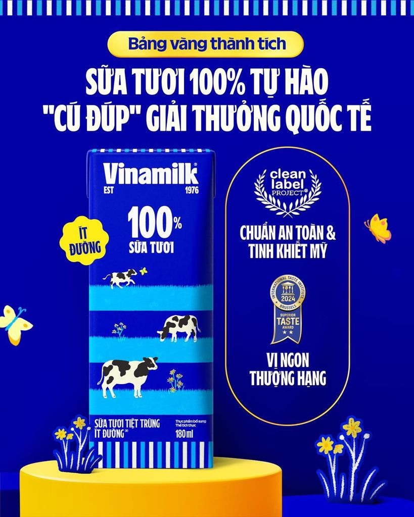 Sữa tươi Vinamilk 100% tự hào là thương hiệu sữa tươi duy nhất ở Việt Nam đạt bộ đôi giải thưởng quốc tế (*):