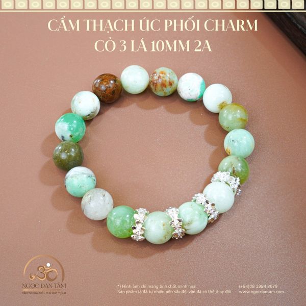 CẨM THẠCH ÚC PHỐI CHARM CỎ 3 LÁ 10MM 2A