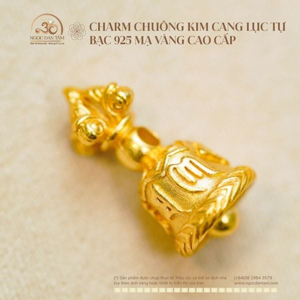 Charm Chuông Kim Cang bạc mạ vàng
