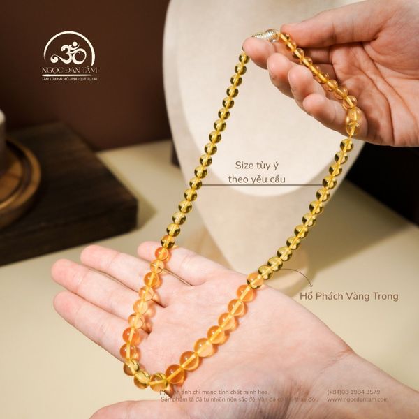 Vòng Cổ Hổ Phách Vàng Trong 16g