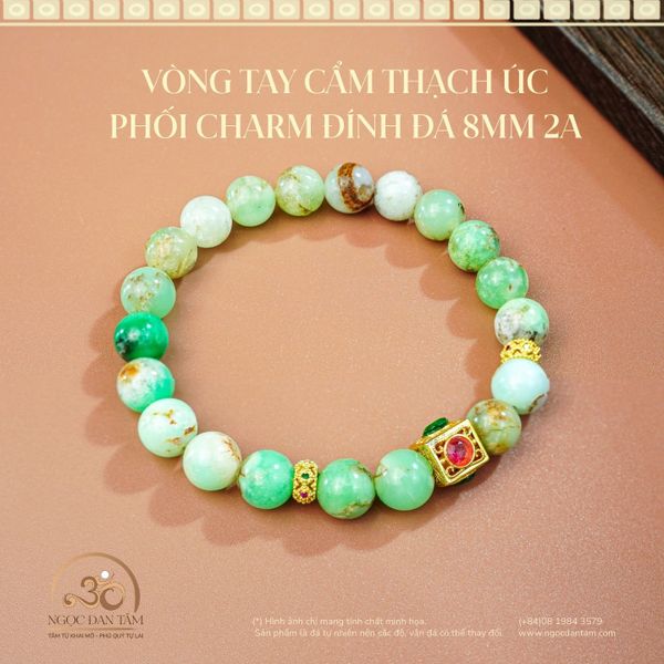 Vòng Tay Cẩm Thạch Úc Phối Charm Đính Đá 8mm 2a