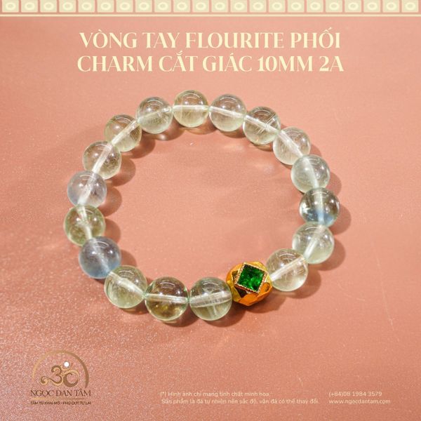 Vòng Tay Flourite Phối Charm Cắt Giác 10MM 2A