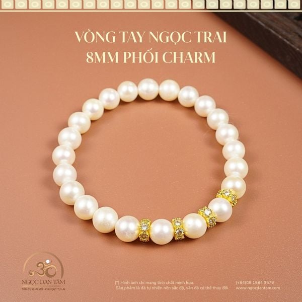 Vòng Tay Ngọc Trai 8MM Phối Charm